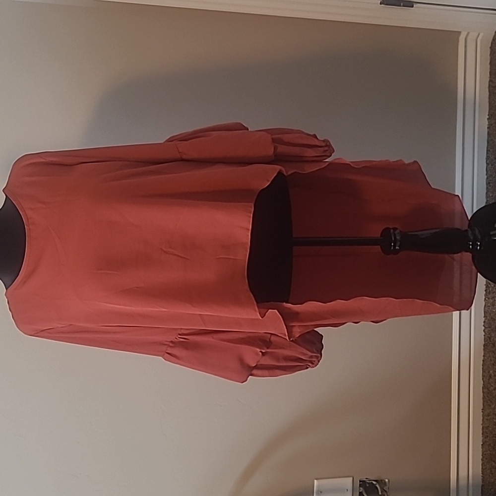 Chiffon blouse, Pretty Garden, large, brick red
